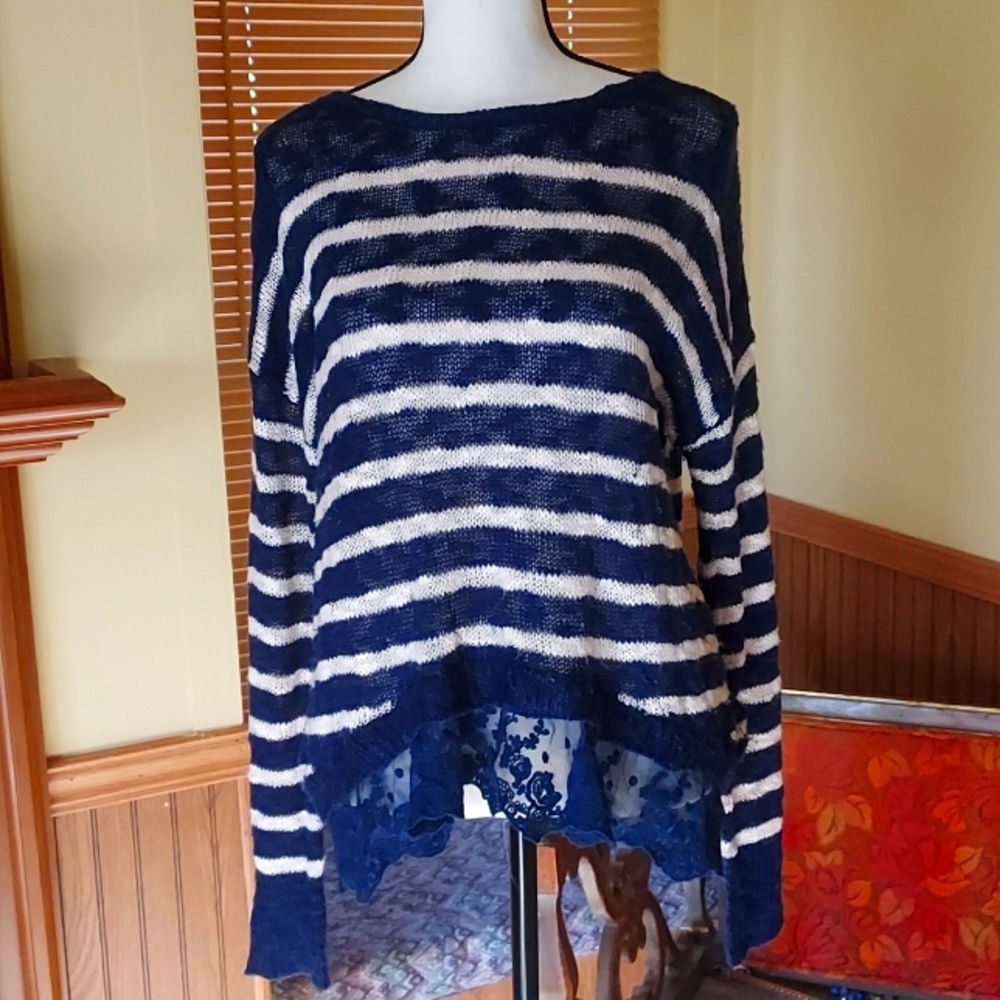 Boat neck sweater with lace trim by Ransom Collection